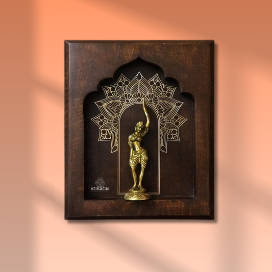 Apsaras 004 – Brass Idol on Walnut Sheesham Frame with 24K Gold Art (10"x12")