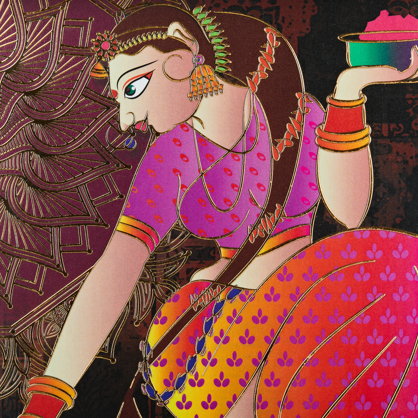 Rangoli Tray – Style 002  - Ethnic Indian Art with Gold Accents