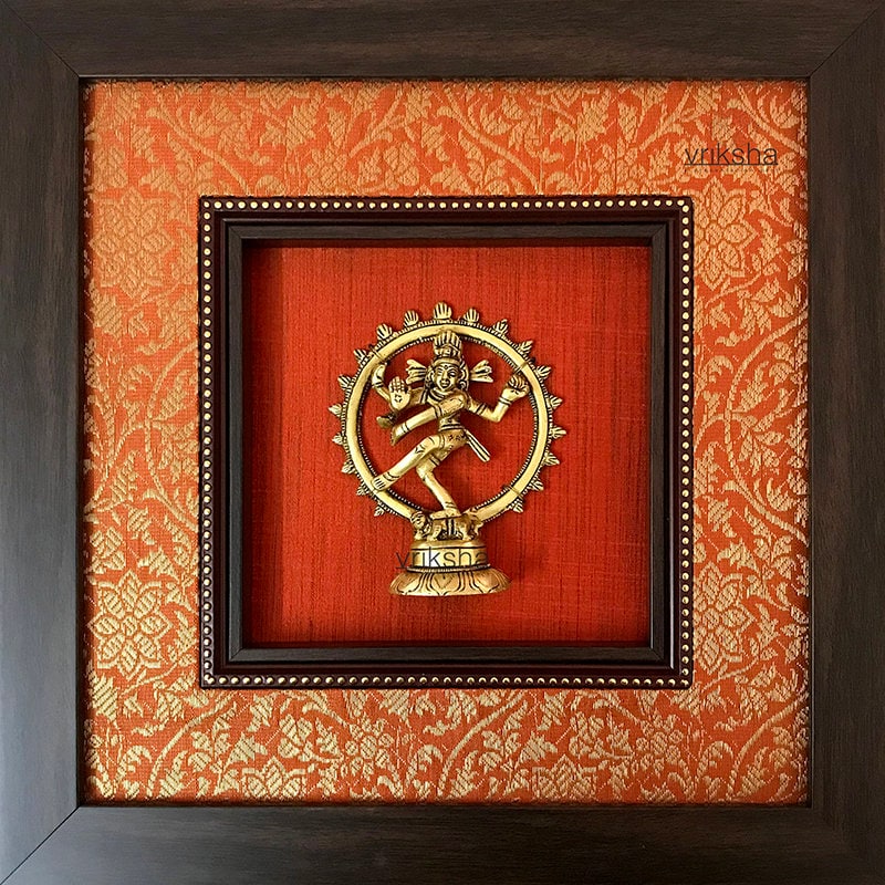 Various God Series - Brass Idol Framed on Raw Silk & banaras brocade - W 12 in x H 12 in