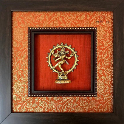 Various God Series - Brass Idol Framed on Raw Silk & banaras brocade - W 12 in x H 12 in