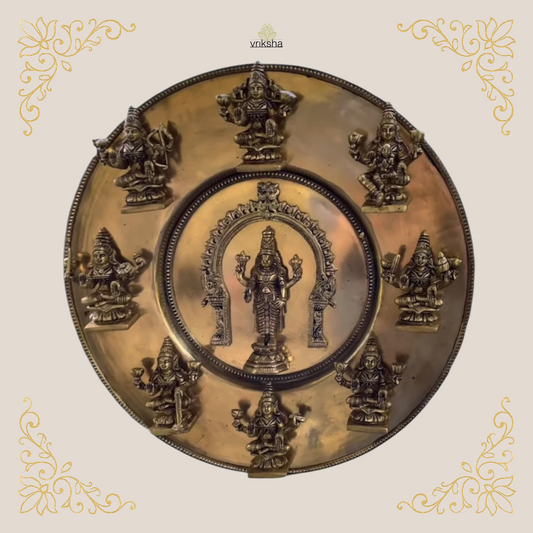 Lord Balaji & Ashtalakshmi Brass Plate – 16” Handcrafted Wall Art