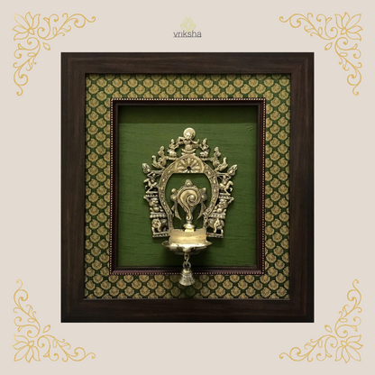 Brass Prabhavali diya -  Framed on Raw Silk - W 18 in x H 20 in