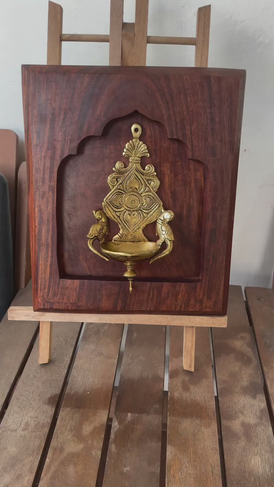 Diya Brass Idol with Prabhavali – Framed on Sheesham Wood